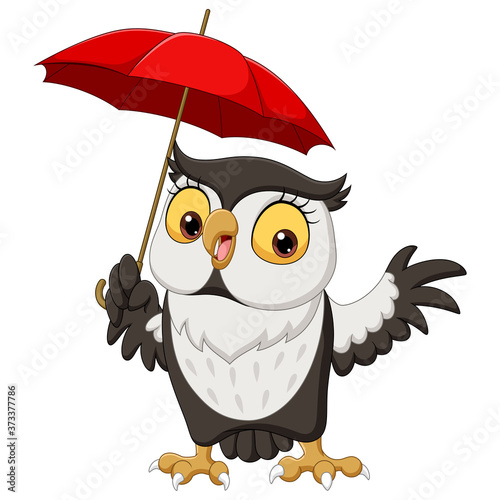 Cute cartoon owl with umbrella