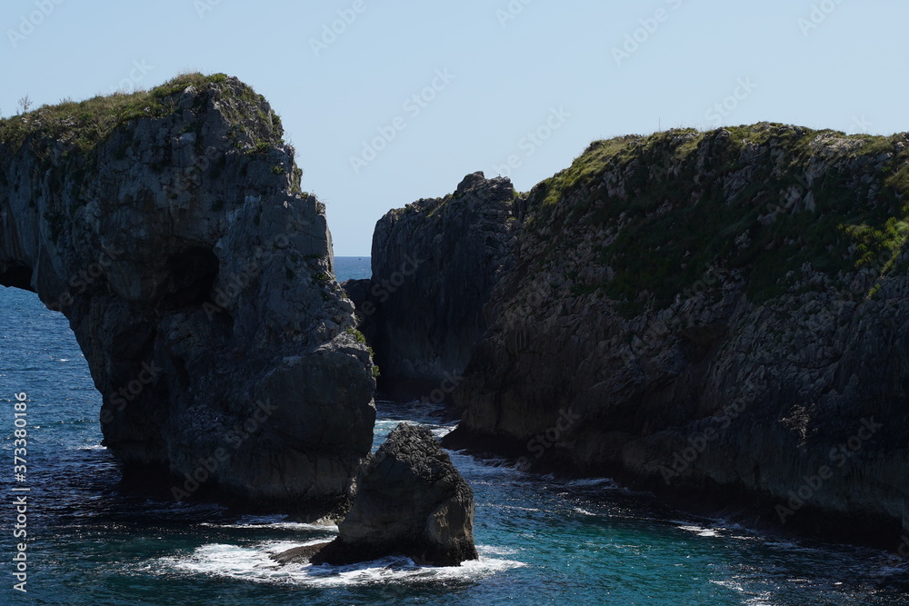 Beach with cliffs in Asturias. Huelga Beach. Asturias. Spain