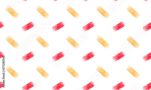abstract simple primitive seamless pattern with brush strokes of red and yellow colors on white background