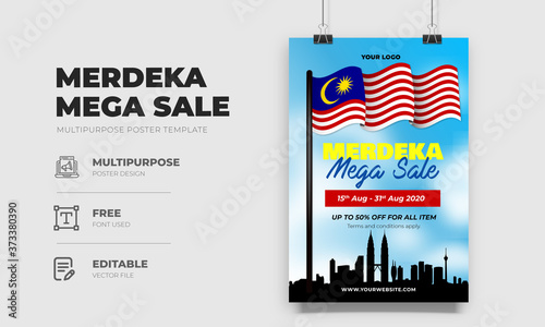 Merdeka mega sale poster design template