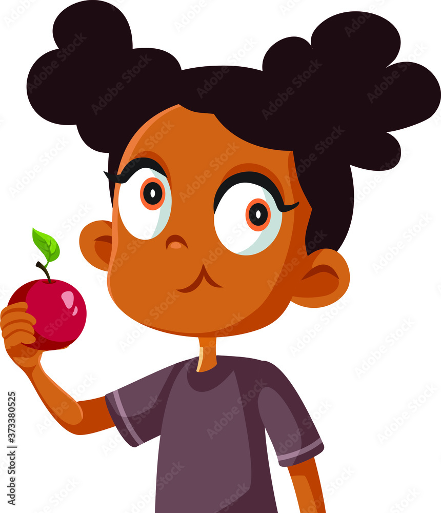 Cute African Girl Eating an Apple Vector Cartoon Stock Vector Adobe Stock
