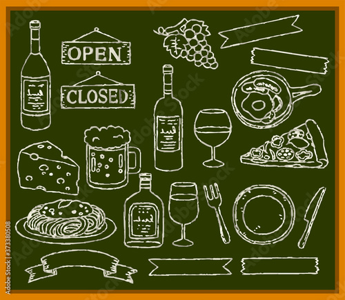 Monochrome Material set of the bar drawn with chalk