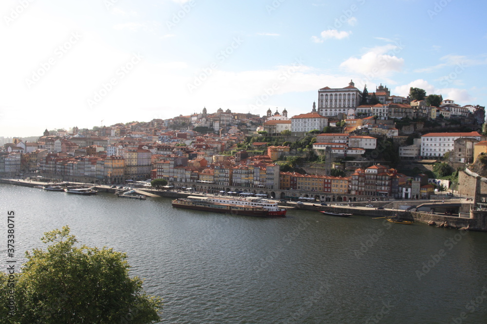 View on ancient city Porto,metallic Dom Luis bridge, Ribeira, Porto, Portugal