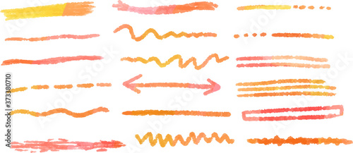 Horizontal pencil line using warm color watercolor texture set