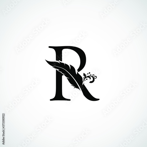 Luxury Feather Letter R logo Template. Black Design Concept
