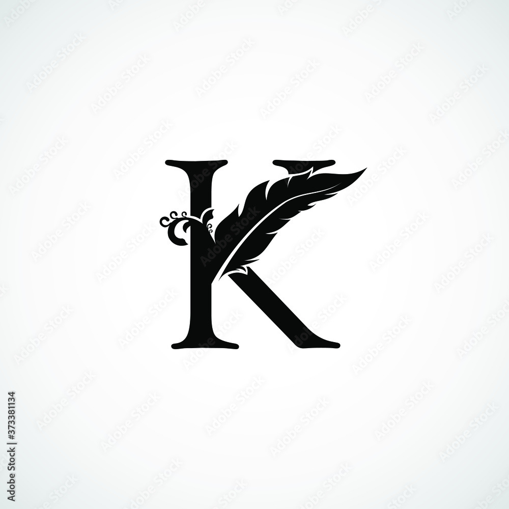 Luxury Feather Letter K logo Template. Black Design Concept Luxury Feather Letter K logo Template. Black Design Concept