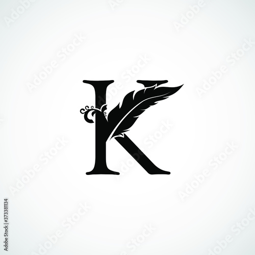 Luxury Feather Letter K logo Template. Black Design Concept