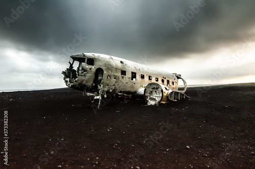  Plane wreck in a black desert