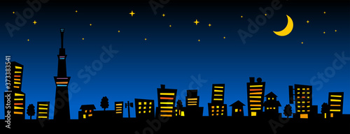 イラスト ：東京の町並みシルエット