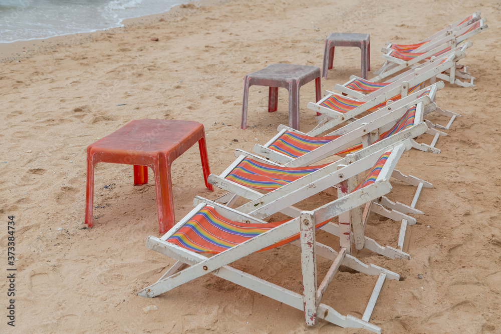 Beach bed on the beach welcome tourists to sit and relax Beach bed on the beach welcome tourists to sit and relax