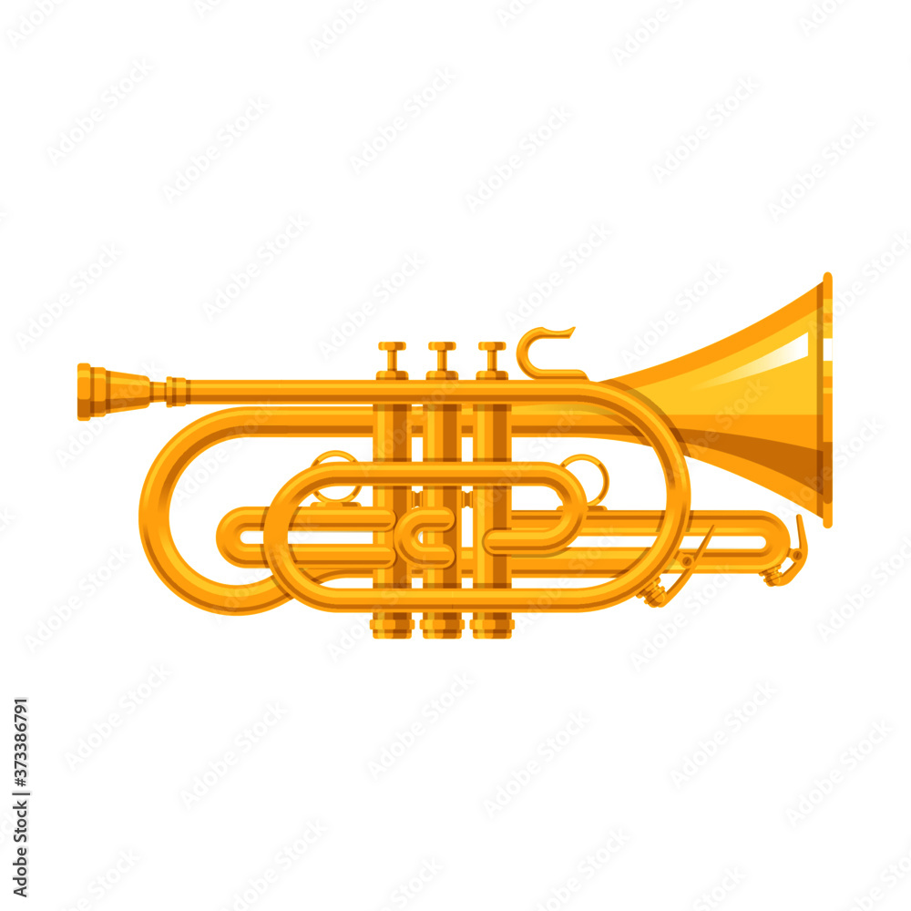 Obraz premium Gold Trumpet vector illustration. isolated object. instrument. wind instrument