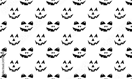 Halloween vector illustration. Seamless pattern with hand drawn scary faces. Spooky character for banner, poster, invitation or festive decoration