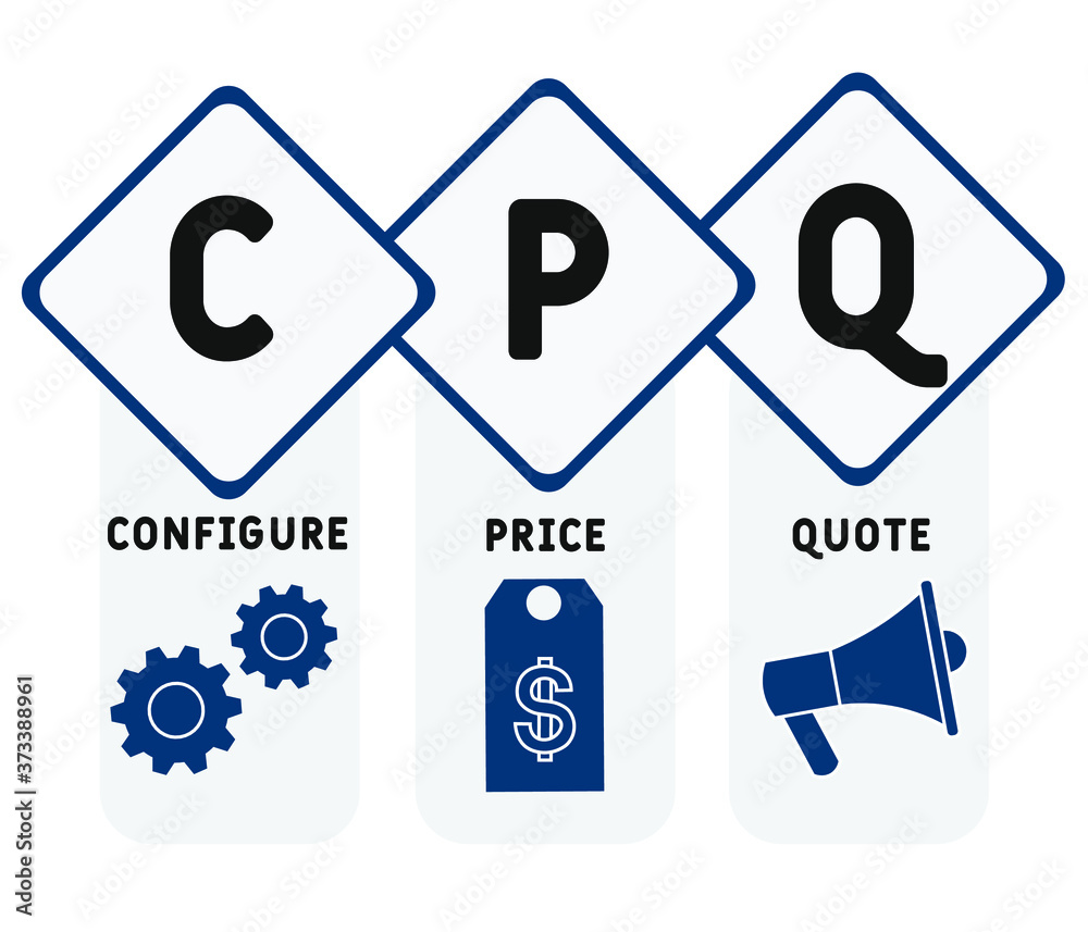 CPQ - configure price quote. acronym business concept. vector illustration  concept with keywords and icons. lettering illustration with icons for web  banner, flyer, landing page Stock-Vektorgrafik | Adobe Stock