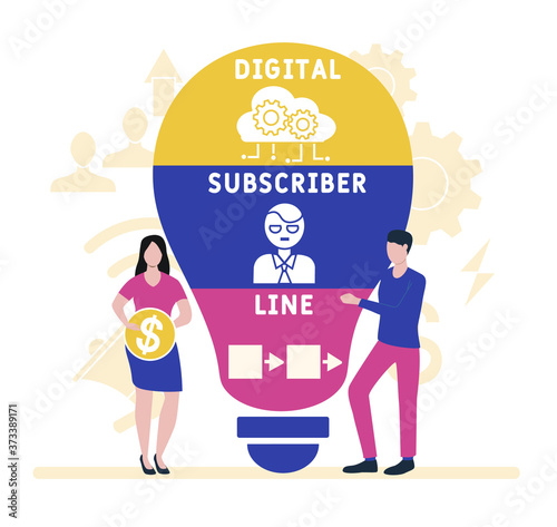 Flat design with people. DSL - digital subscriber line. business concept background. Vector illustration for website banner, marketing materials, business presentation, online advertising
