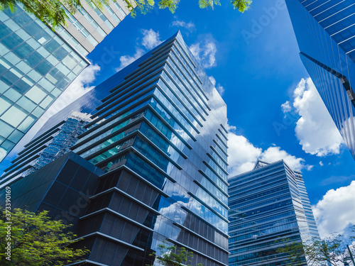 Glassy highrises along 5th avenue, Bonifacio Global City in Philippines. A modern central business district. photo