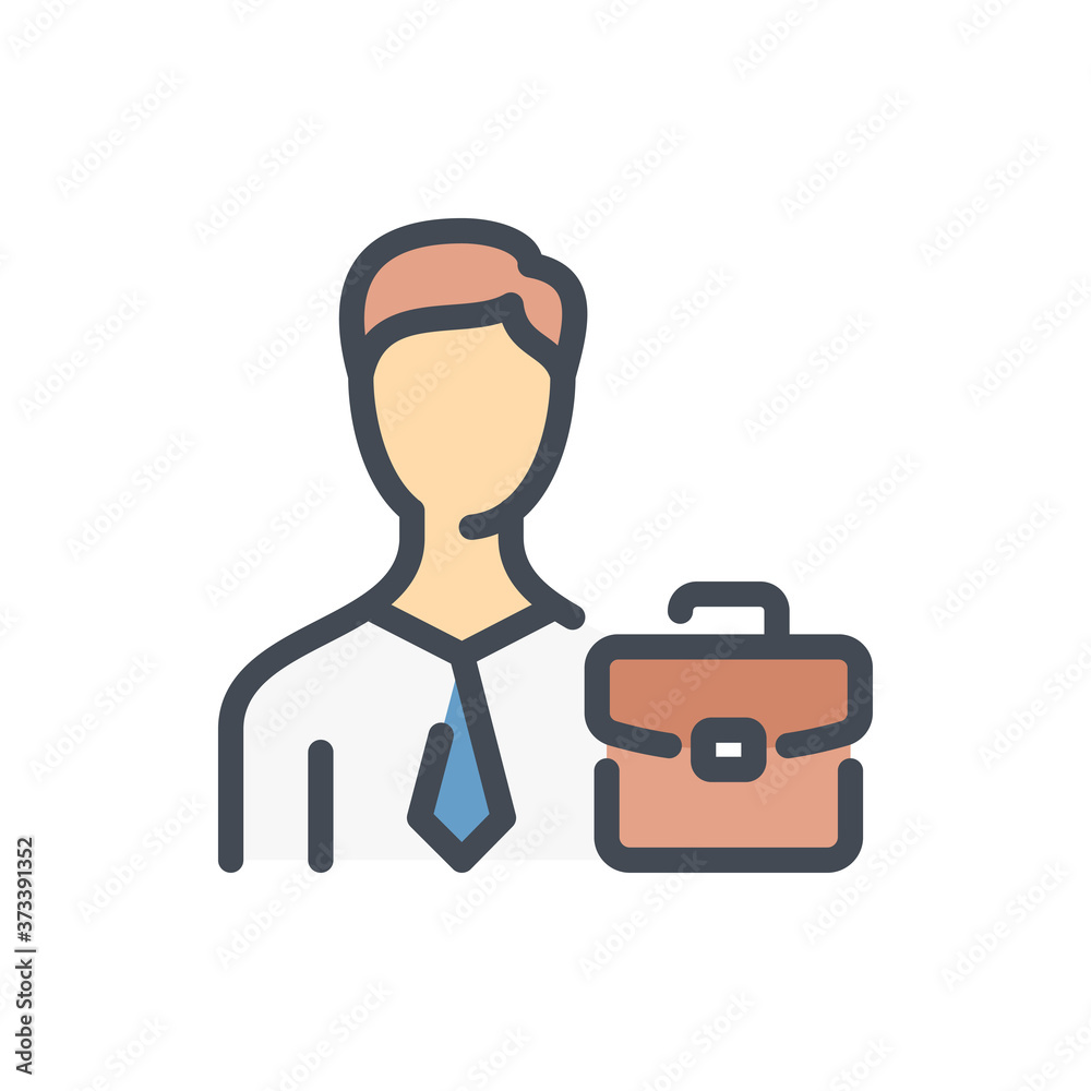 Business Person with Briefcase color line icon. Work Experience vector outline colorful sign.