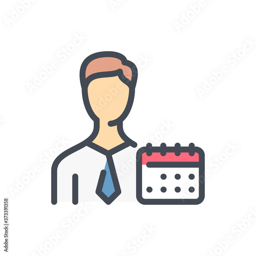 Business Person with Calendar color line icon. Personal Work Schedule vector outline colorful sign.