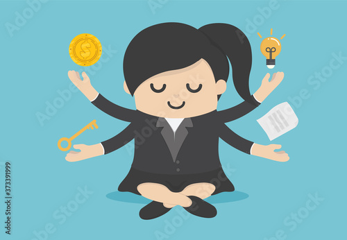 Vector illustration concept business woman practicing yoga and meditation