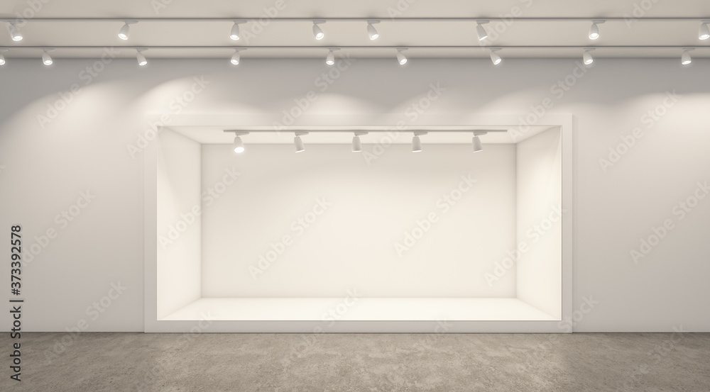 Empty white studio backdrops and spotlight on entertainment room background with showing scene. White product display or blank room. 3D rendering. - obrazy, fototapety, plakaty 