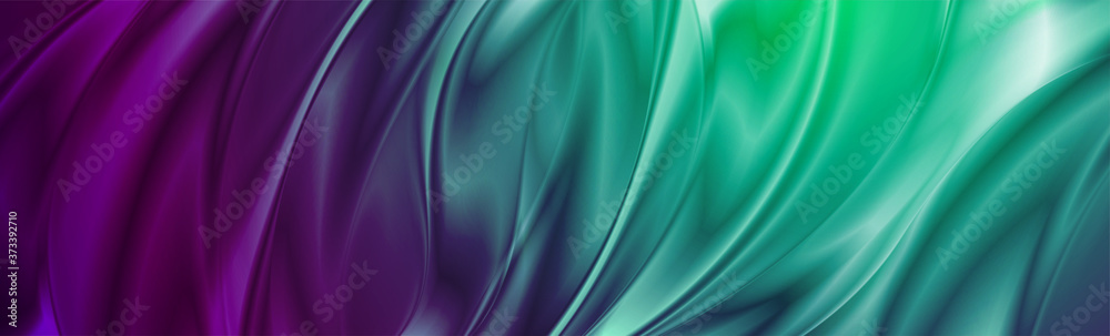 Fototapeta premium Abstract cyan violet liquid flowing elegant waves banner design. Smooth silk wavy header background. Vector tech illustration