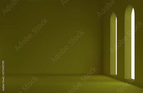 Realistic spacious 3d room with large windows. Empty room. vector illustration