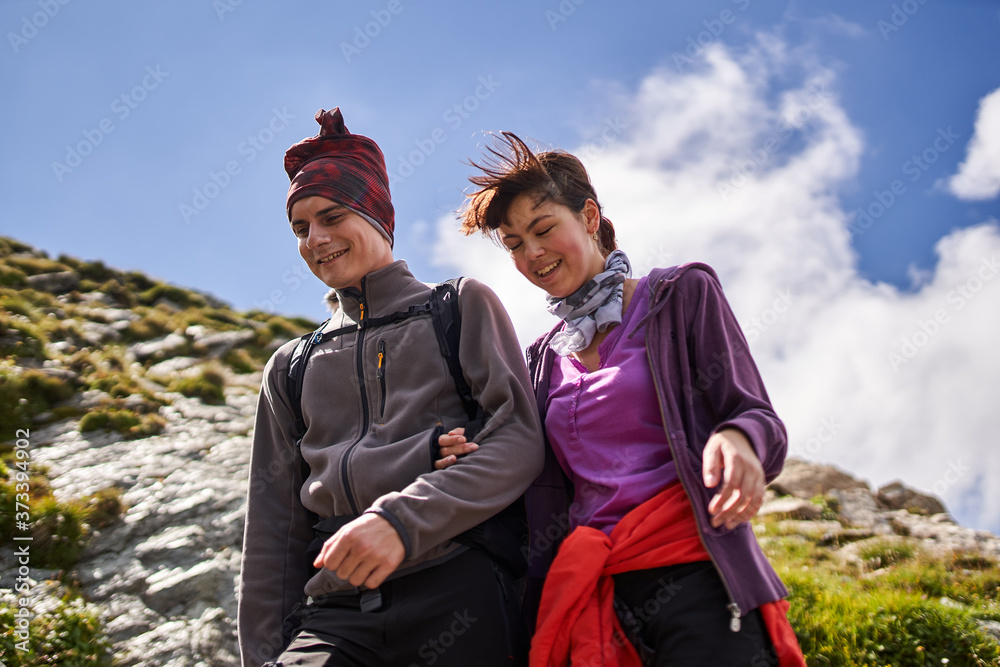 Hiking couple in the mountains