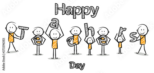 happy teacher's day special: cartoon stickman holding text of teachers.vector illustration.