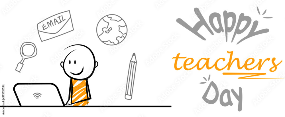 happy teacher's day special. cartoon stickman learning online from laptop.vector illustration. happy teacher's day special. cartoon stickman learning online from laptop.vector illustration.