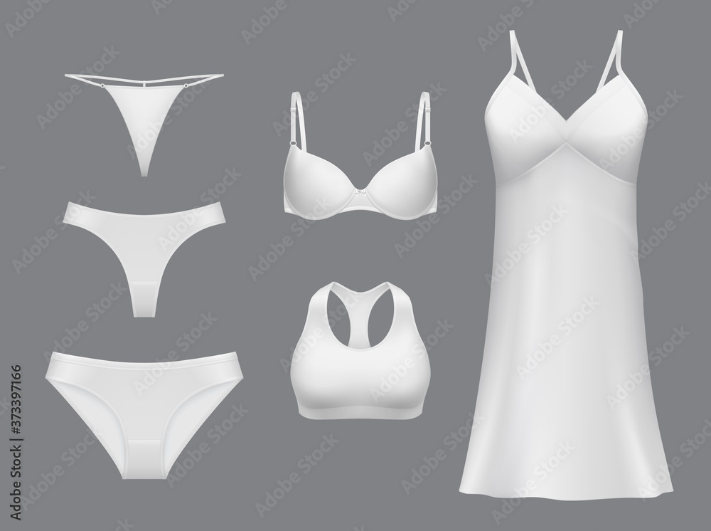 Set Of Lingerie - Training Bra And Cheeky Thongs Panties Technical Fashion  Illustration. Flat Swimwear Brassiere Knickers Template Front, White Color  Style. Women Men Unisex Underwear CAD Mockup Royalty Free SVG, Cliparts