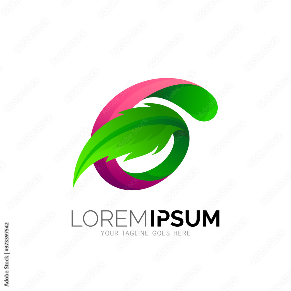 Fototapeta premium G logo and leaf design illustration, Nature icons