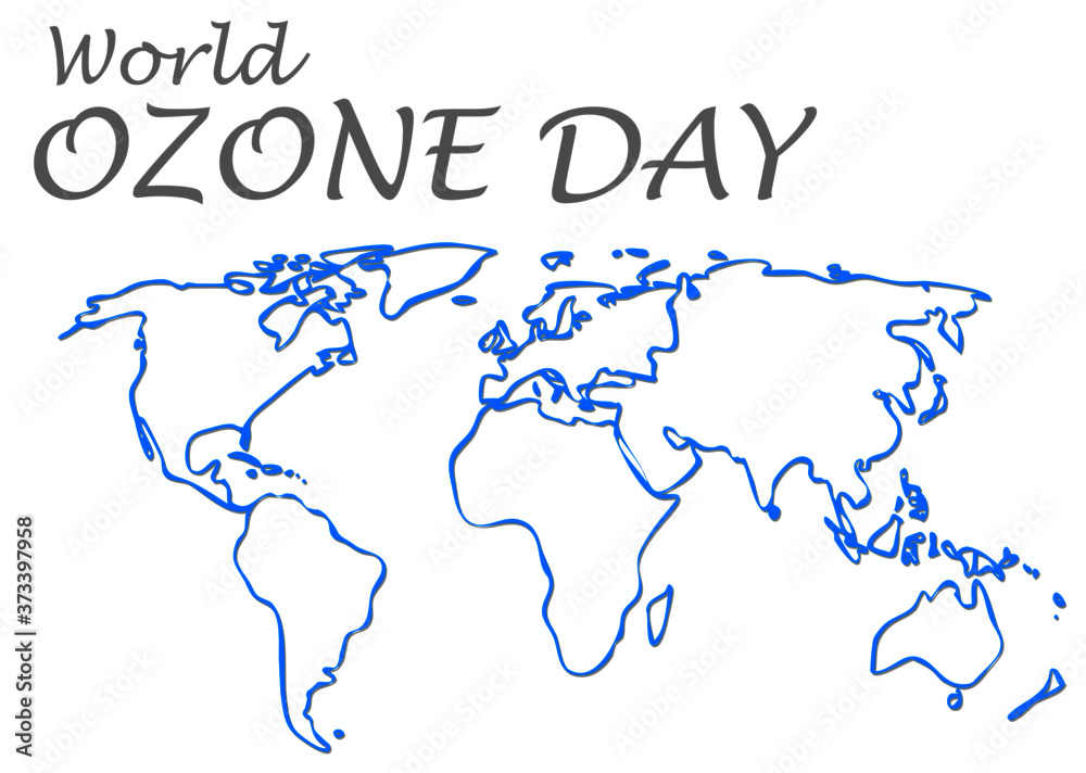 hand drawn world map with text world ozone day.vector illustration.