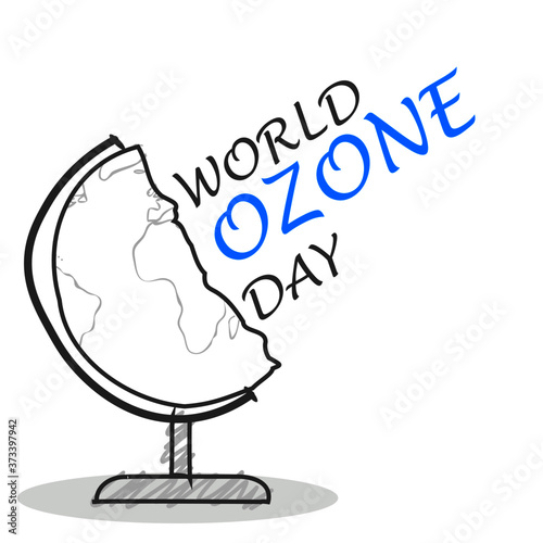 world ozone day text on cartoon earth poster with copy space for your text. vector illustration.