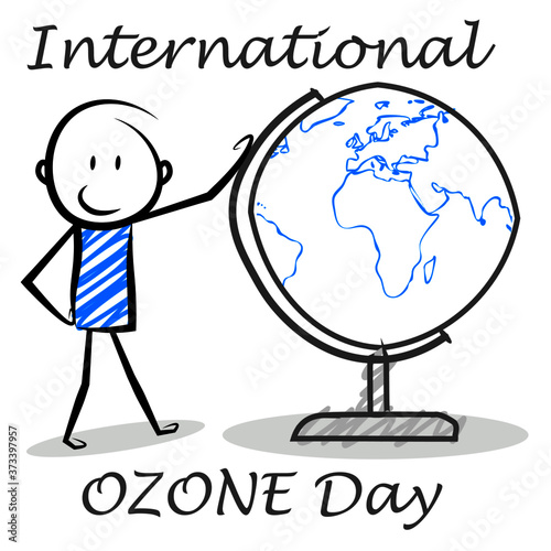world ozone day text on cartoon earth poster with copy space for your text. vector illustration.