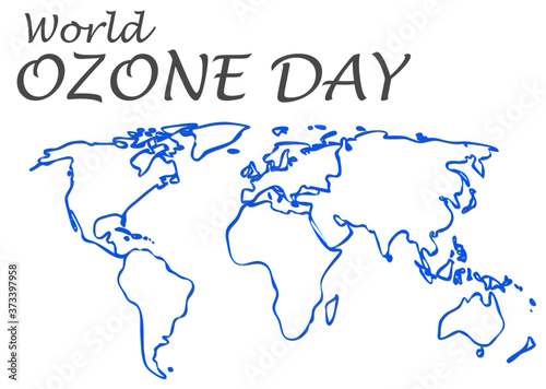 hand drawn world map with text world ozone day.vector illustration.