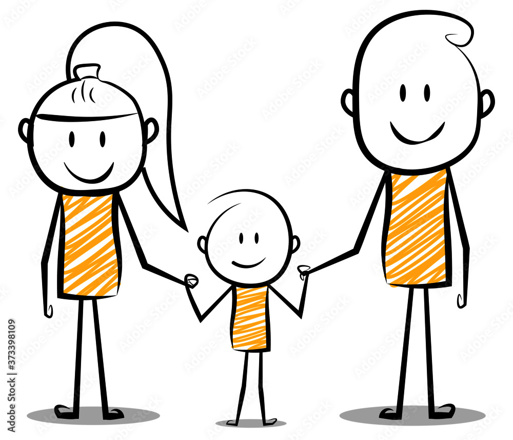 happy family. cartoon stickman poster of happy family.vector illustration. happy family. cartoon stickman poster of happy family.vector illustration.