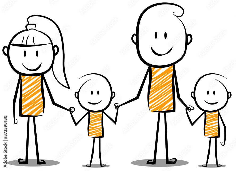 happy family. cartoon stickman poster of happy  illustration.  Stock Vector | Adobe Stock