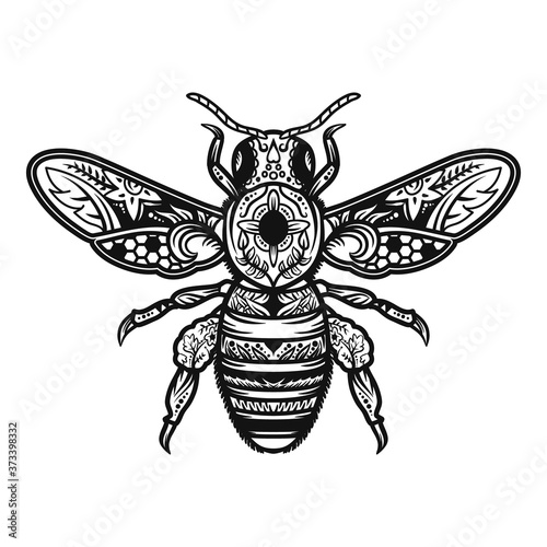mandala bee vector illustration creative concept