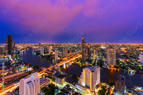 Bangkok city with Chao Phraya River at twilight  Thailand