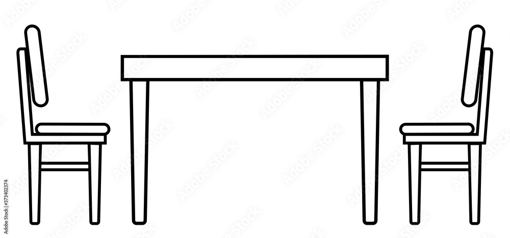 Icon of a table and two chairs, the concept of negotiations, furniture in black and white. Vector image isolated on a white background Icon of a table and two chairs, the concept of negotiations, furniture in black and white. Vector image isolated on a white background