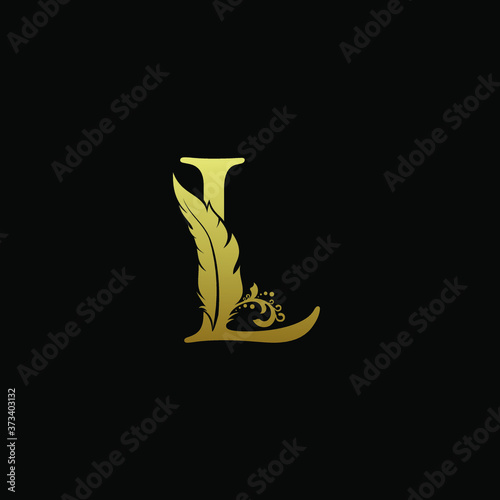 Luxury Feather Letter L logo Template. Gold Design Concept