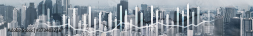 Finance Chart Overlaid on modern City. Panoramic Banner Concept. © Funtap