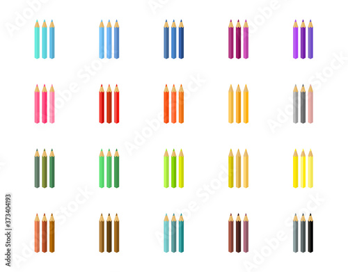 Collection of colored pencils,Flat style. Vector illustration isolated on white background.