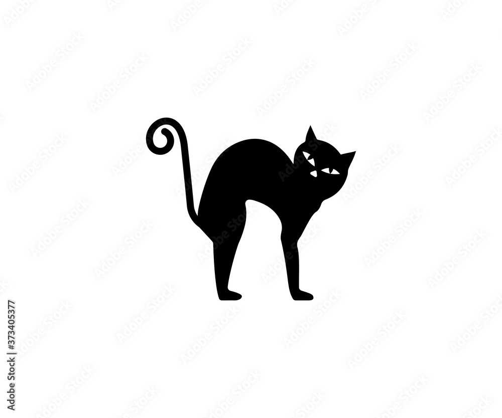 Black cat, halloween icon. Vector illustration, flat design.