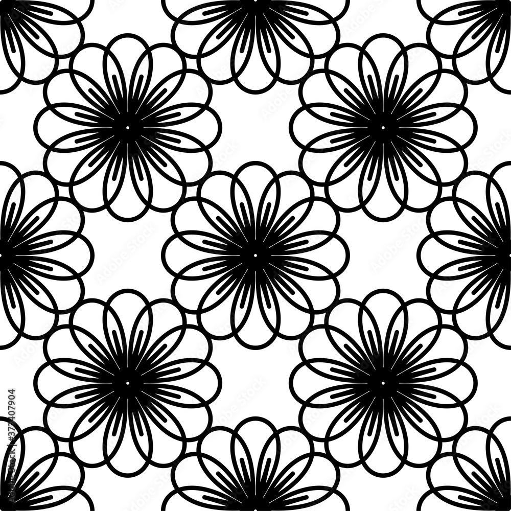 Fototapeta premium Circular flower decorative seamless patterns. It can be used for laser cutting and carving. Cutout Digital Stencils. Vector illustration isolated on white background.