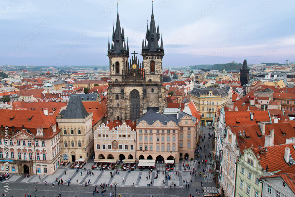 Soul of Prague - Old Town Square and Tyn Church. View from the observation deck of the Old Town Hall