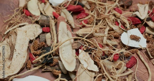 Chinese herbal medicine tea on table