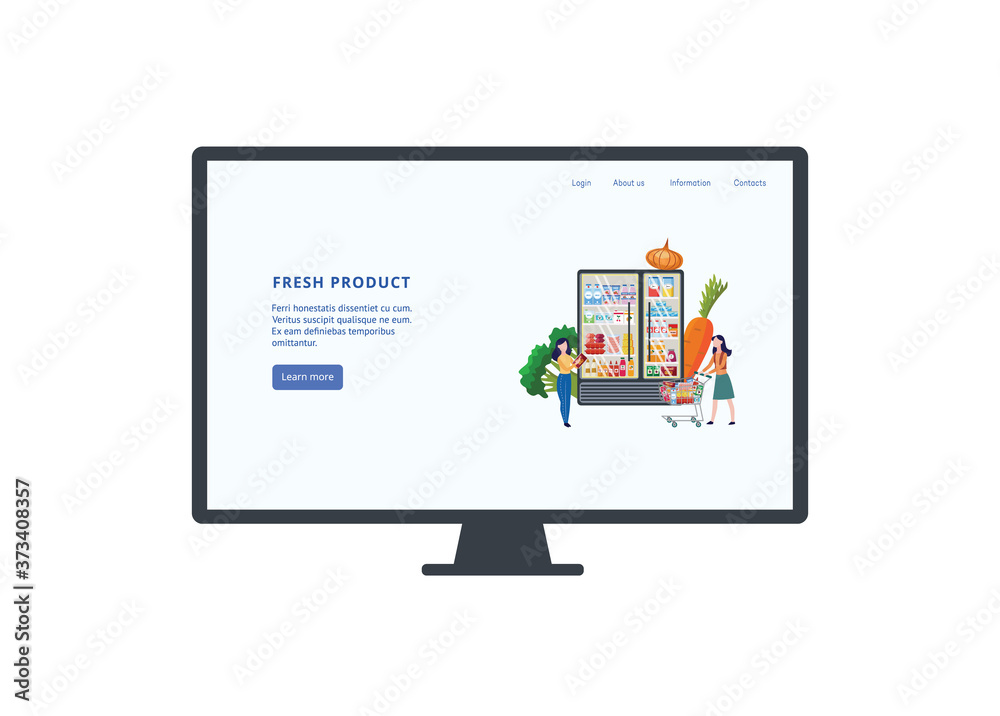 Online grocery store banner advertising fresh product - flat landing page