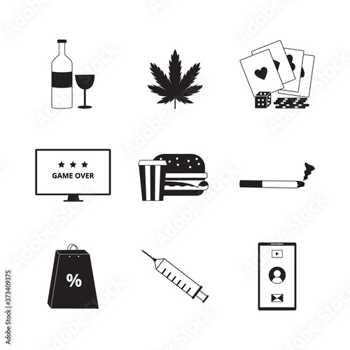 Addictions and bad habits line icons set, vector illustration isolated on white.