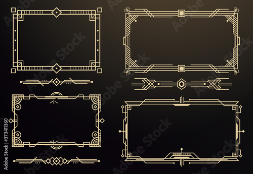 Set of Art Deco Frames and Borders. Decorative Elements. Style of 1920s.