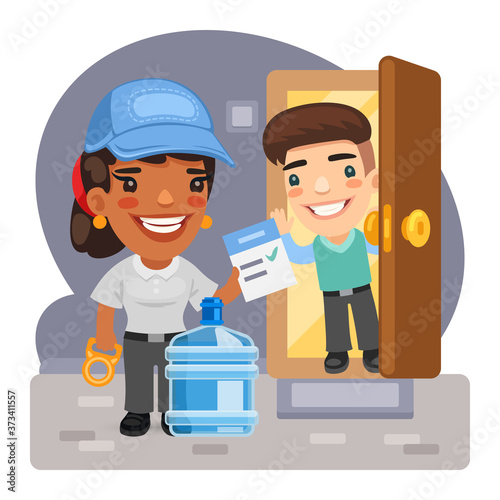 Cartoon Water Delivery and Customer